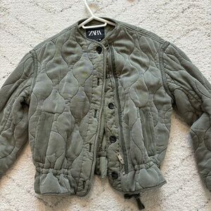 Zara Khaki Button-Up Quilted Jacket